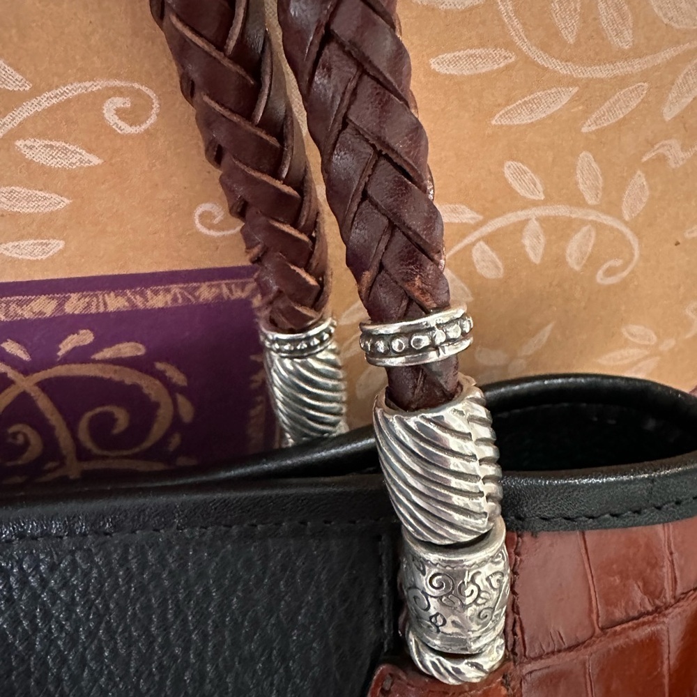 Brighton 🖤 “Dolores” Black Pebble/Brown Croco Embossed Leather 3 piece Set IOB - Picture 9 of 16